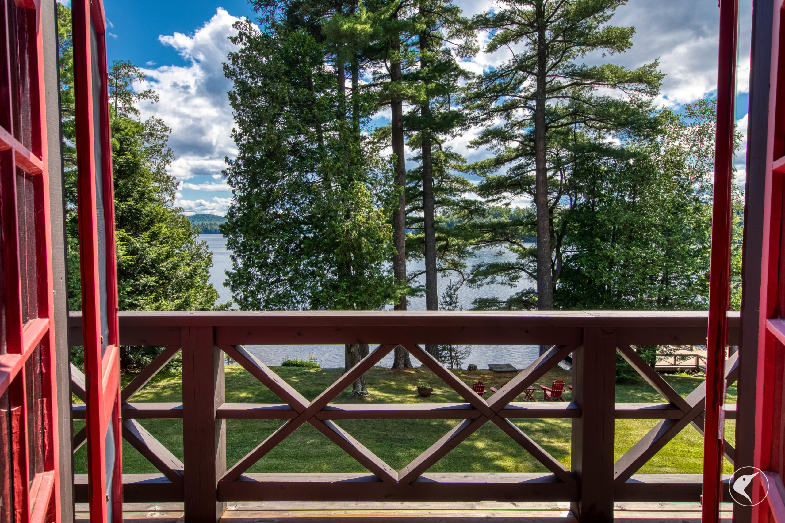 Lakefront view from the deck of an Adirondack home